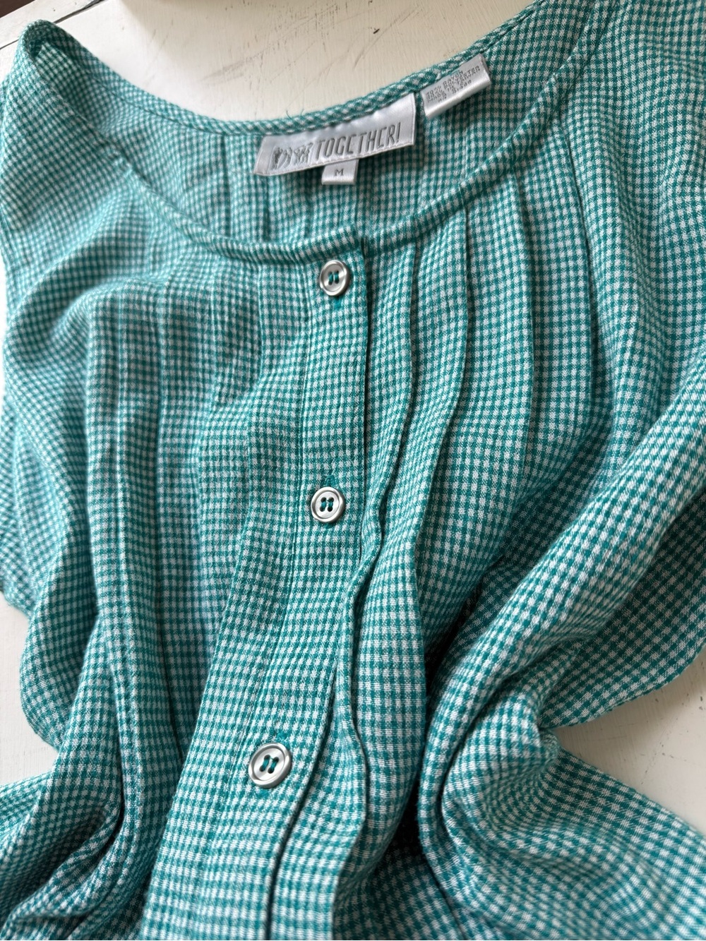 Together Vintage 90s Gingham Maxi Dress Teal Green Check Pinafore Cottagecore